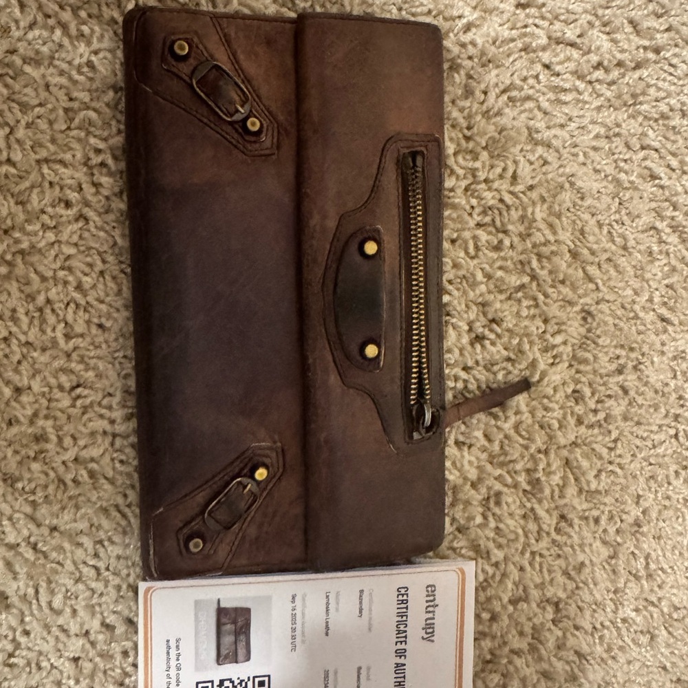 Authentic Balenciaga Distressed Brown Leather Clutch